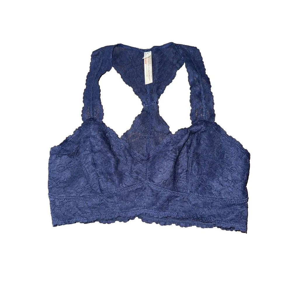 Free People Intimately Floral Lace Racerback Bralette Navy Stretch Bralette S